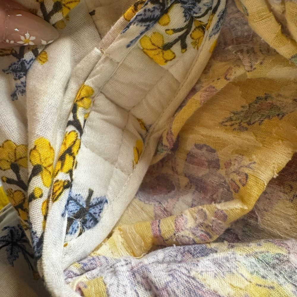 NWT HEMANT and NANDITA Dhea Crop Top Tie-Front Canary Yellow Boho Floral Medium - Picture 7 of 12
